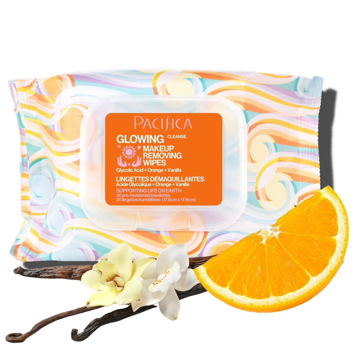 Glowing Glycolic Acid, Orange & Vanilla Makeup Removing Wipes - Pacifica