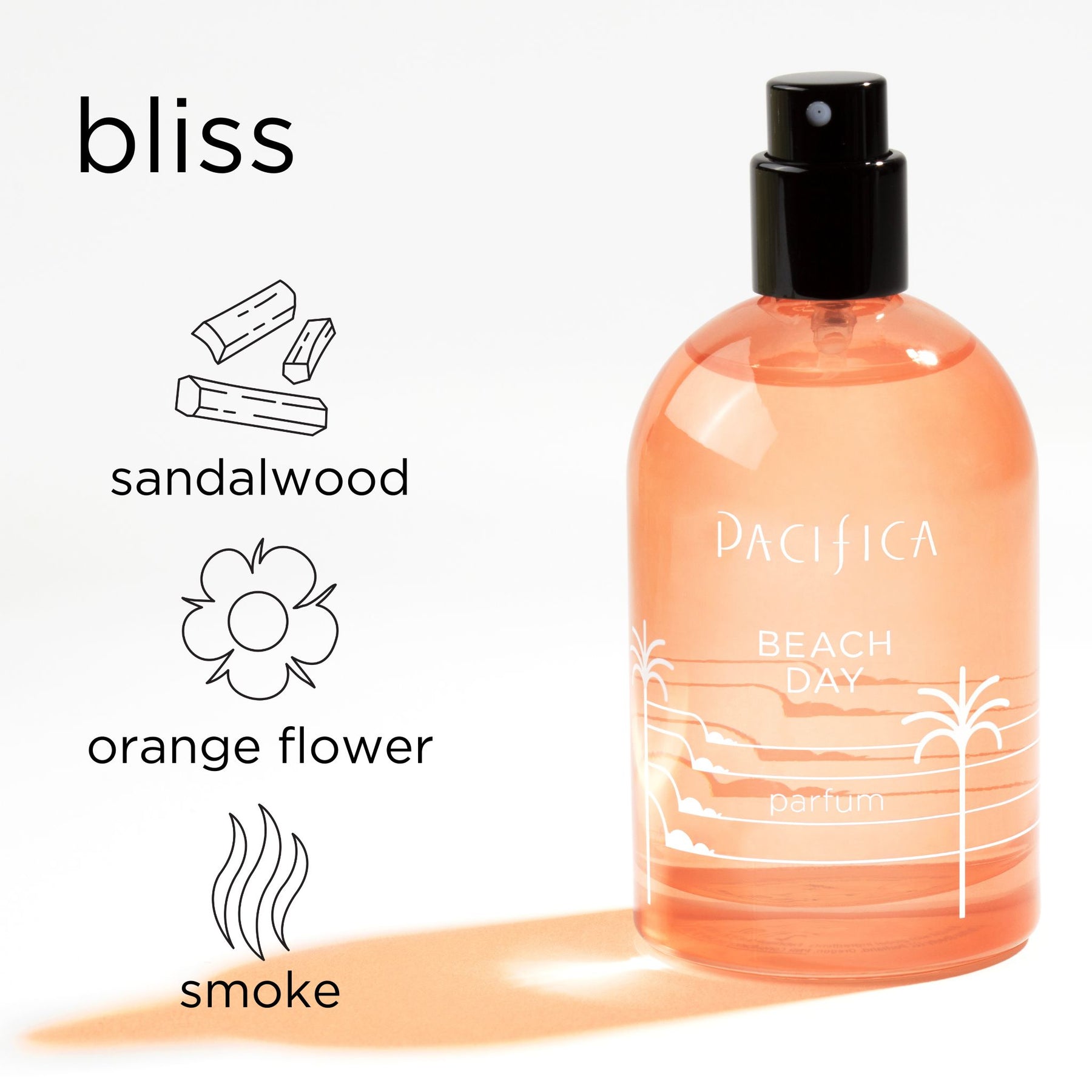 Beach Day Perfume contains sandalwood, orange flower, and smoke