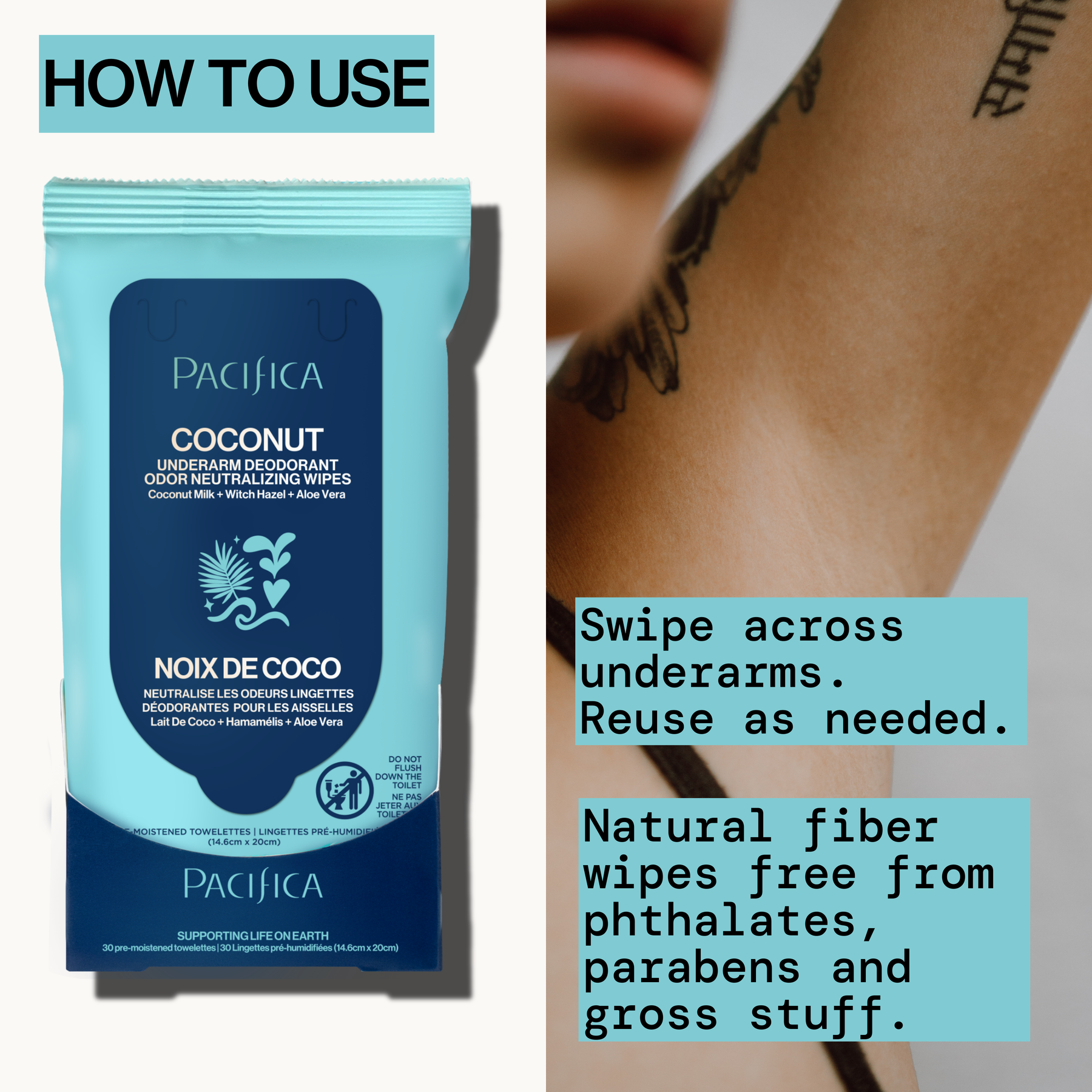 Coconut Milk & Essential Oils Underarm Deodorant Wipes - Bath & Body - Pacifica Beauty