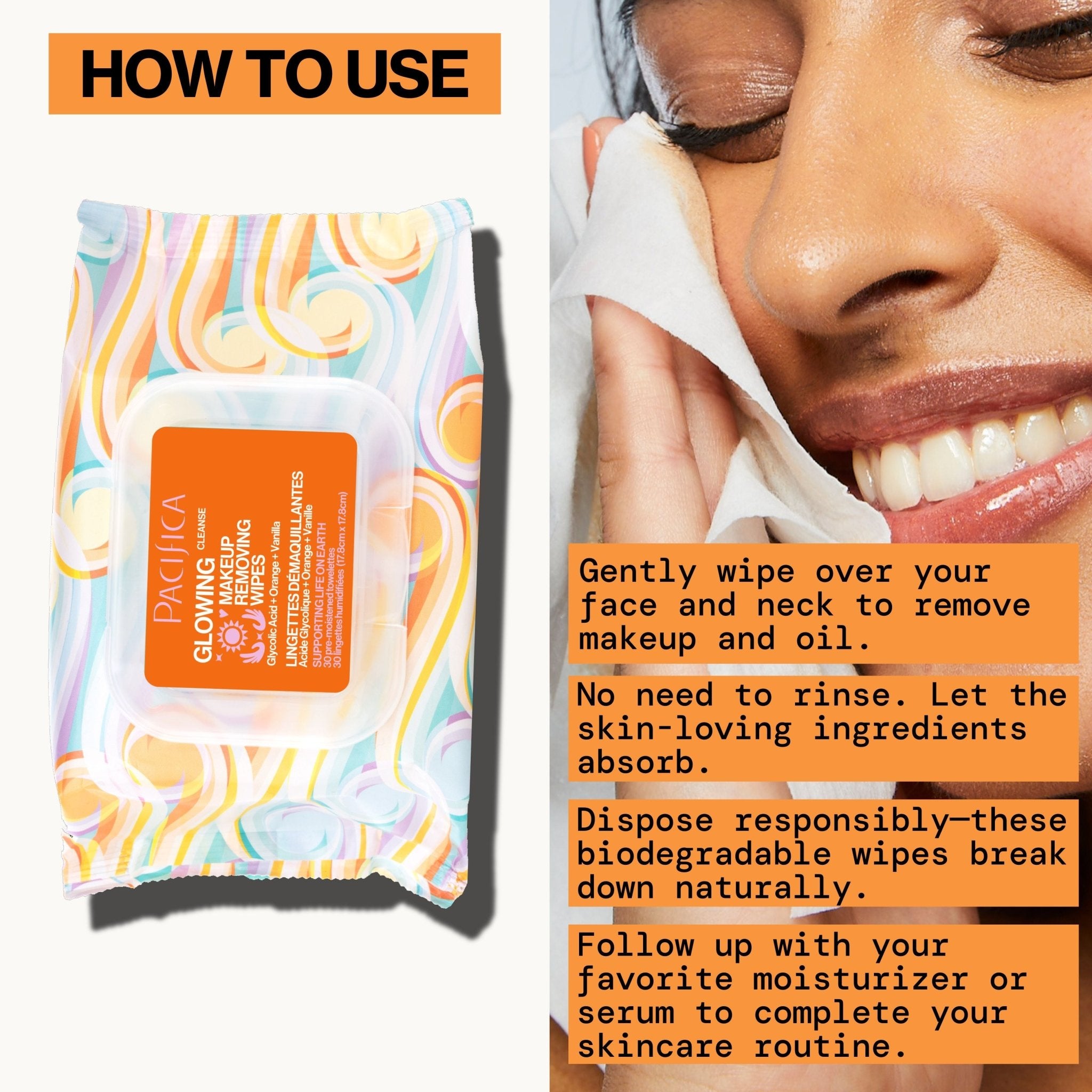 クレンジング・メイク落とし Pacca Glowing Glycolic Acid, Orange & Vanilla Makeup Removing Wipes