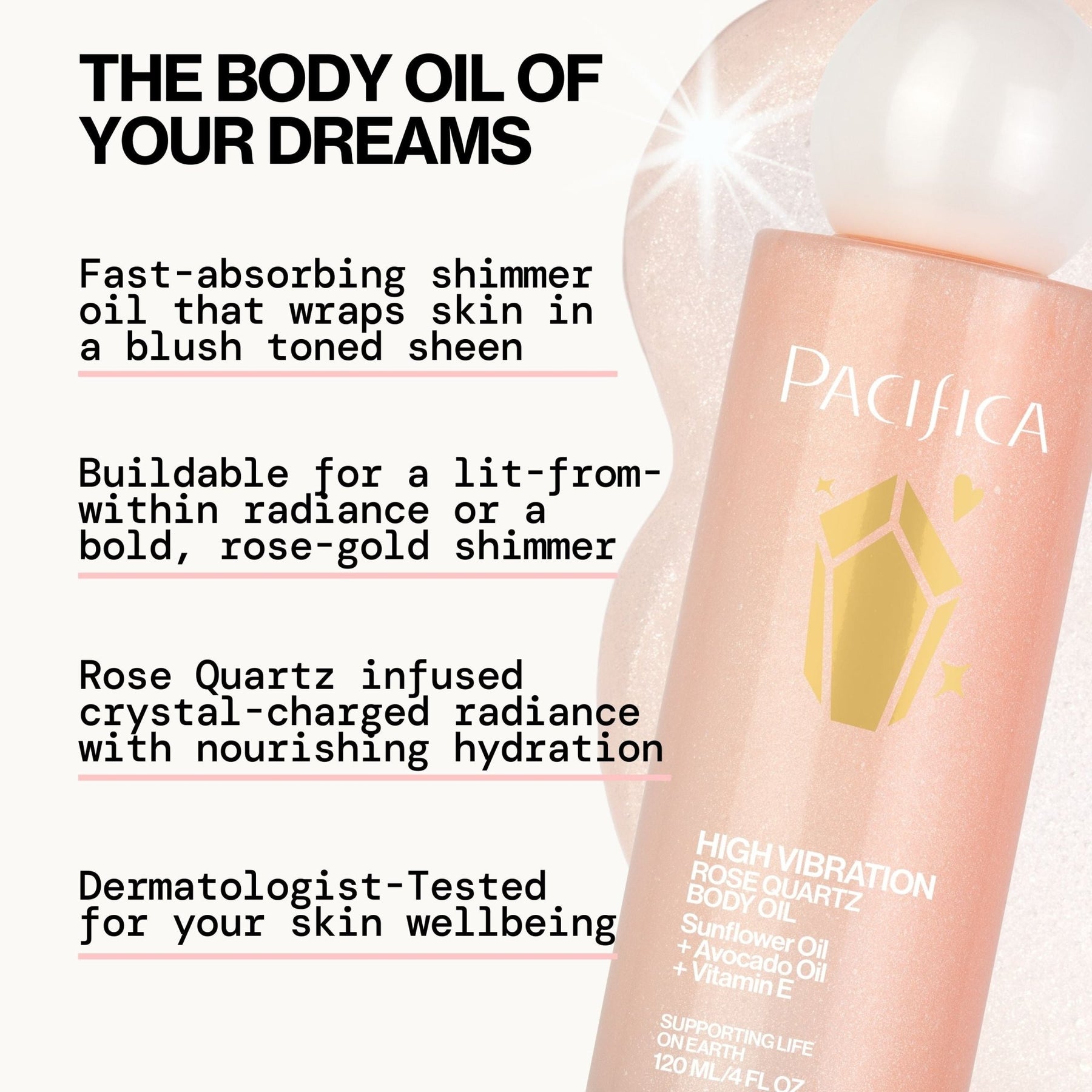 High Vibration Rose Quartz Body Oil - Pacifica