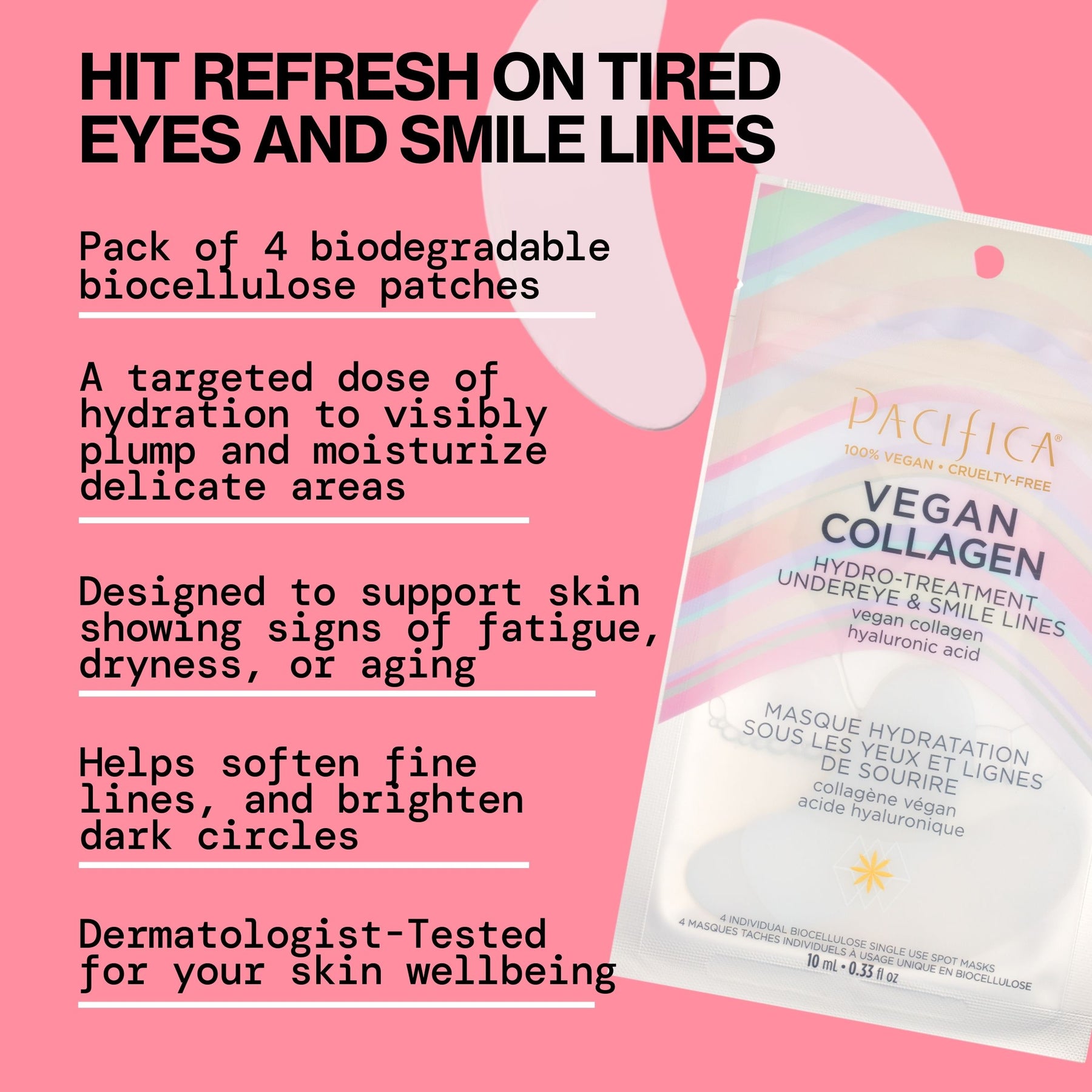 Vegan Collagen Hydro-Treatment Undereye & Smile Lines - 4pk - Skin Care - Pacifica Beauty