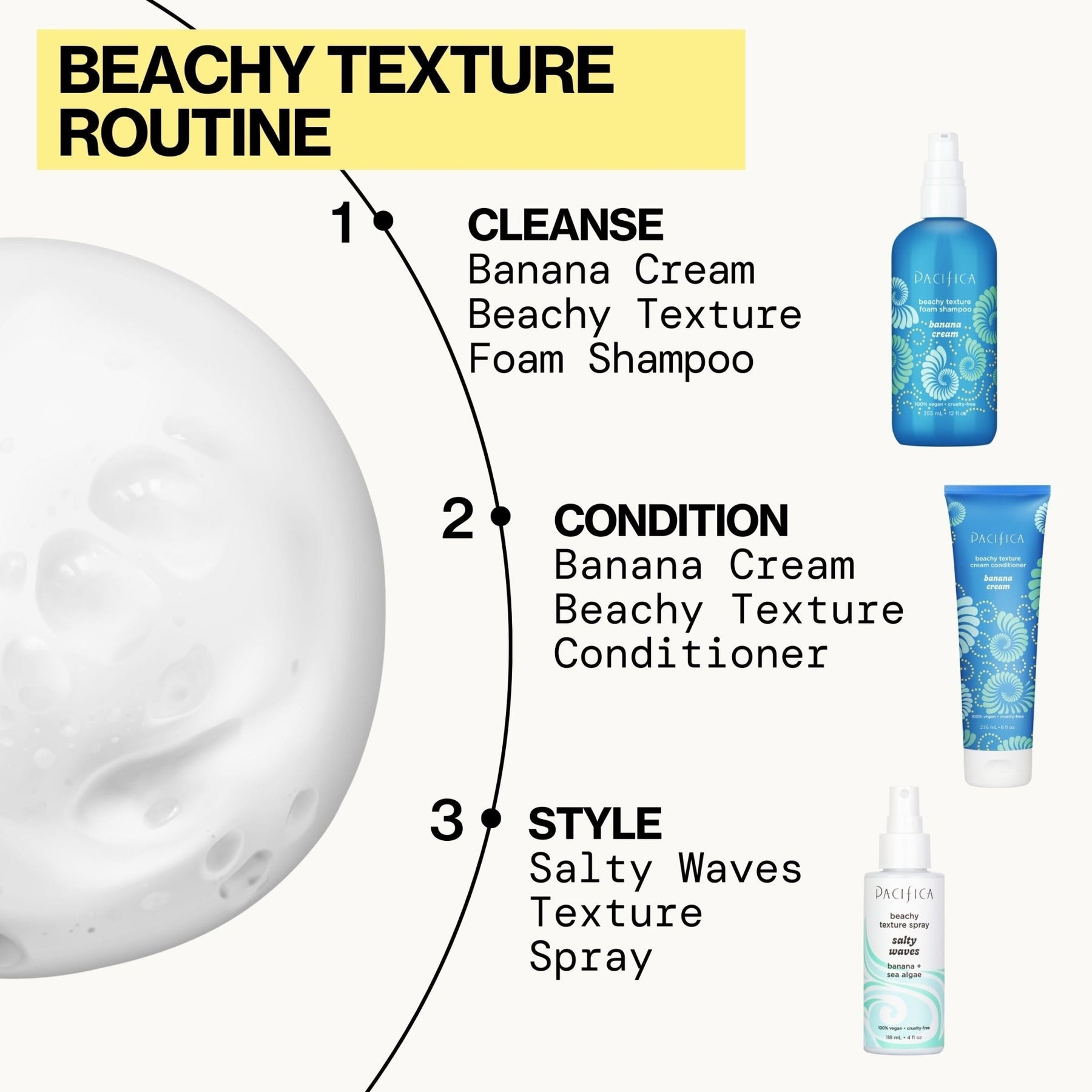 Banana Cream Beachy Texture Foam Shampoo - Pacifica