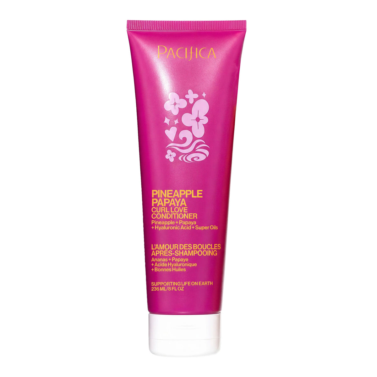 Pink tube of Pachica Pineapple Papaya Curl Define Conditioner on a white background