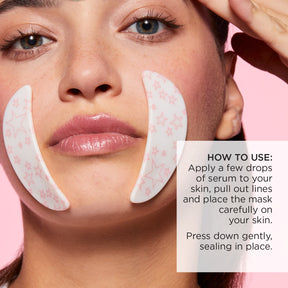 How to use - apply a few drops of serum to your skin, pull out lines and place the mask carefully on your skin. Place down gently, sealing in place.