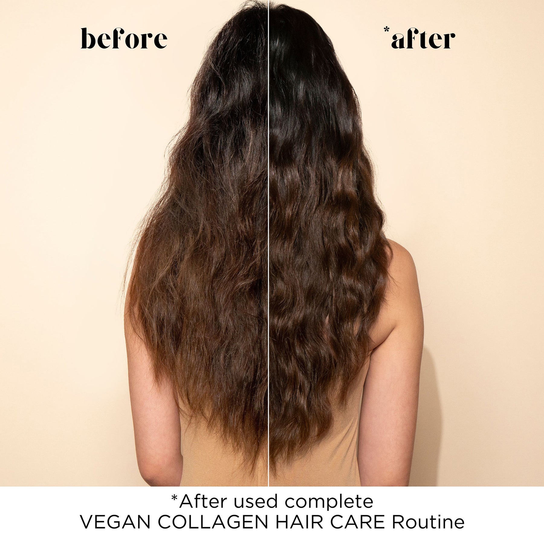 Before and after using complete Vegan Collagen Hair Care Routine
